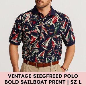 ⛵️ Vintage Siegfried Sailboat Rugby Polo — Navy Multi (L) 100% Cotton, Hong Kong